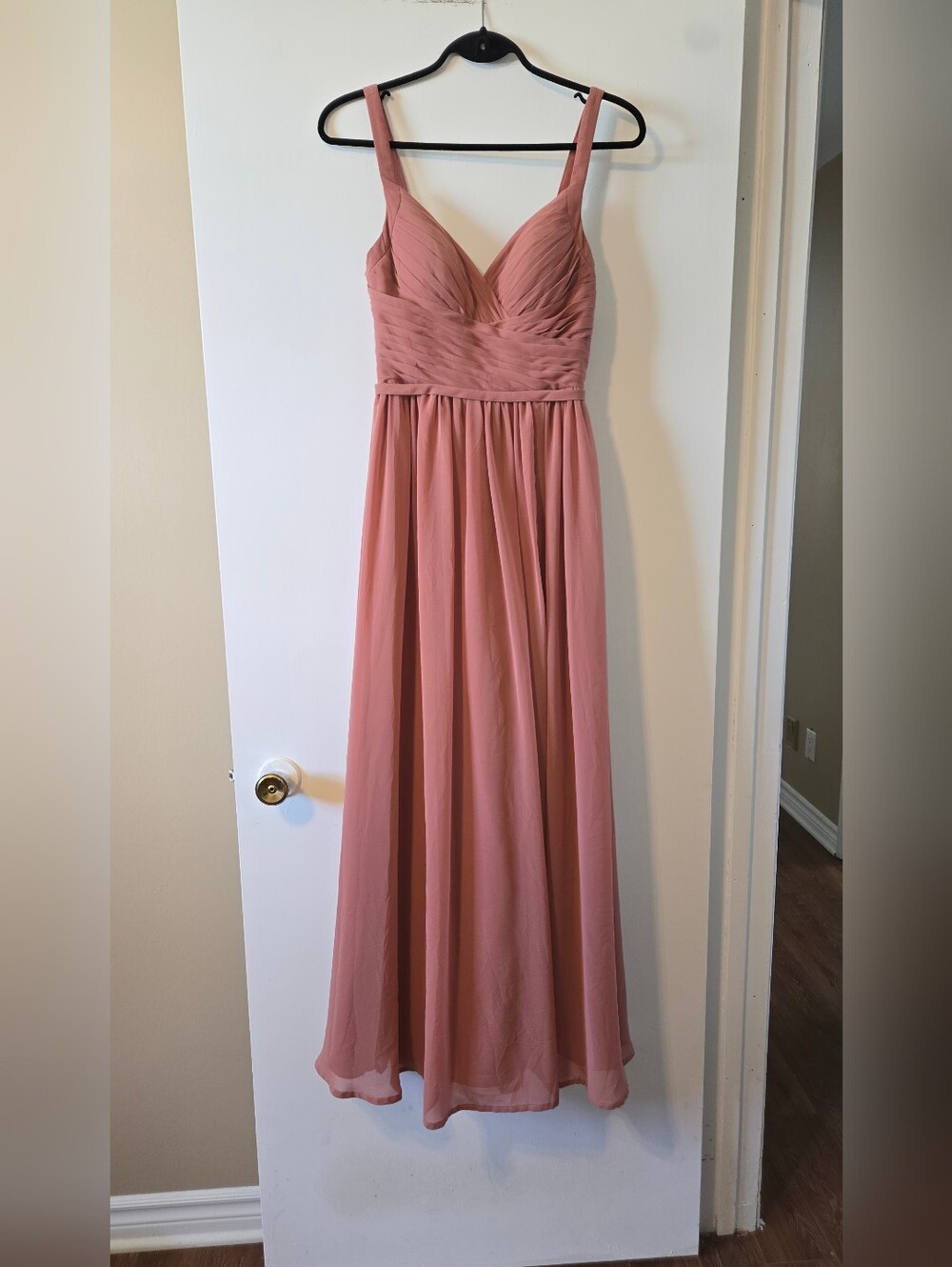 🎀Azazie Rose Dusty Pink V-Neck Ruched Chiffon Maxi Dress - Picture 2 of 5